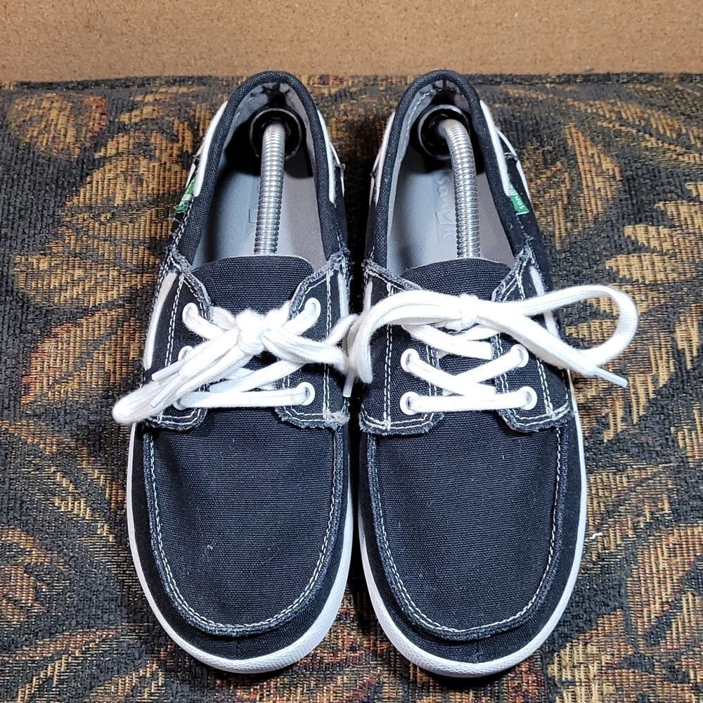 Sanuk Black Lil Deck Hand Boat Shoes- Size 5